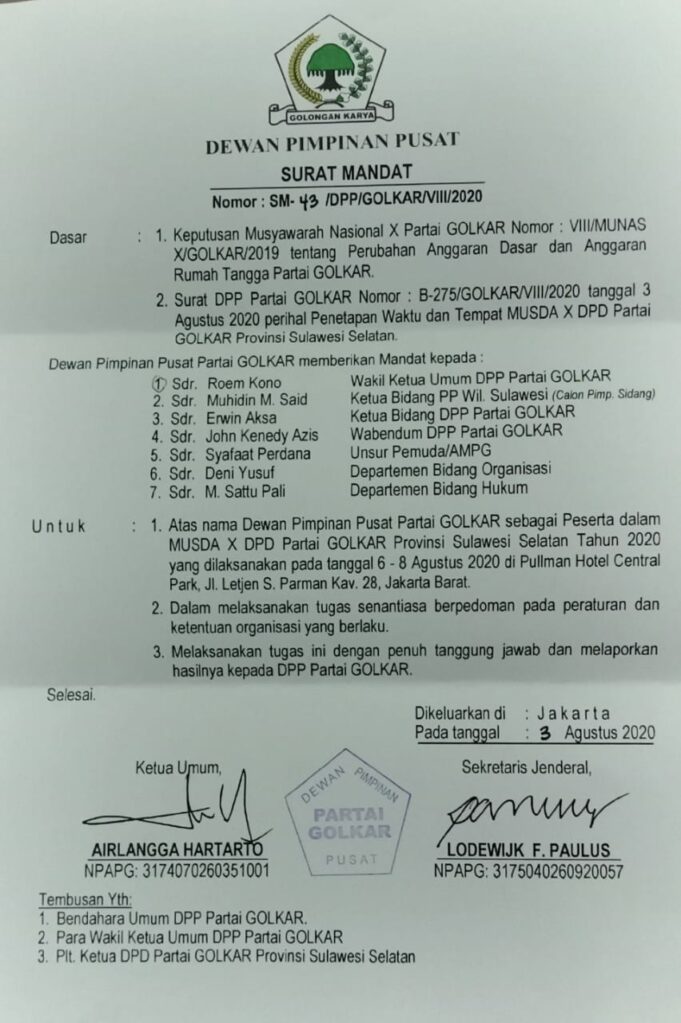 7 Pengurus DPP Dapat Mandat Sebagai Peserta Musda Golkar Sulsel ...